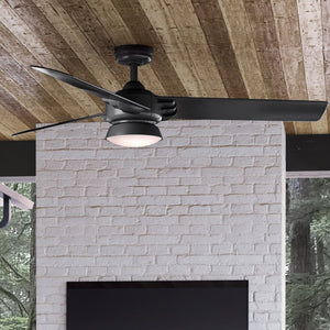 An UHP9351 Contemporary Ceiling Fan 13.505''H x 52''W, Midnight Black Finish, Tamworth Collection by Urban Ambiance in a living room with a beautiful