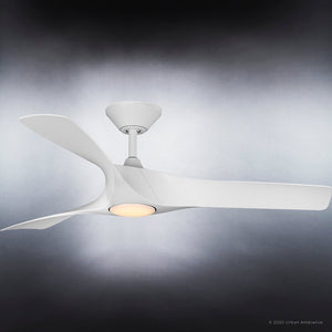 An Urban Ambiance UHP9360 Transitional Ceiling Fan 13.5''H x 52''W, Matte White Finish, Geraldton Collection with a gorgeous light fixture.