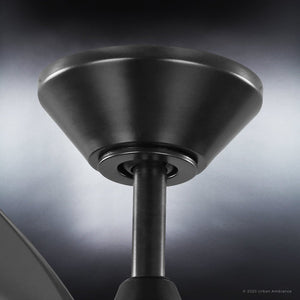 A luxurious and gorgeous Urban Ambiance UHP9361 Transitional Ceiling Fan 13.5''H x 52''W, Midnight Black Finish, Geraldton Collection on a black background.