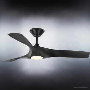 A beautiful Urban Ambiance UHP9361 Transitional Ceiling Fan 13.5''H x 52''W, Midnight Black Finish, Geraldton Collection with a luxury light on it.