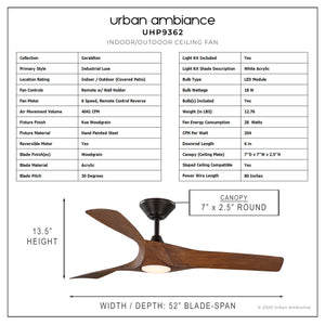 Gorgeous Transitional Ceiling Fan in Koa Woodgrain Finish from the Geraldton Collection