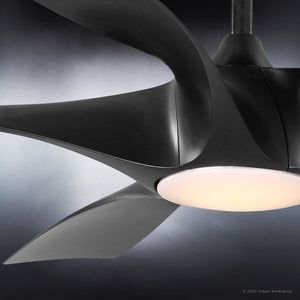 A unique Urban Ambiance UHP9370 Transitional Ceiling Fan 14.25''H x 60''W with a gorgeous Midnight Black Finish and light on it.