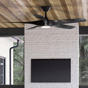 A beautiful and unique Urban Ambiance UHP9370 Transitional Ceiling Fan 14.25''H x 60''W, Midnight Black Finish, Albany Collection in a living room with a tv.