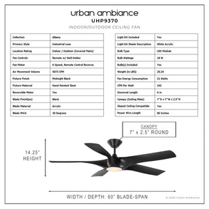Elegant and unique Urban Ambiance UHP9370 Transitional Ceiling Fan with a Midnight Black Finish and Albany Collection.