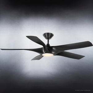 An Urban Ambiance UHP9370 Transitional Ceiling Fan 14.25''H x 60''W, Midnight Black Finish, Albany Collection with a luxury lighting fixture on it.