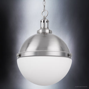 A luxury farmhouse pendant with a beautiful white glass globe.