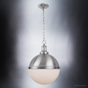 A beautiful ULB2001 Modern Farmhouse Pendant lamp with a white glass shade.