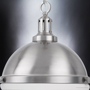A gorgeous ULB2001 Modern Farmhouse Pendant, 17''H x 12''W, with a white glass dome.