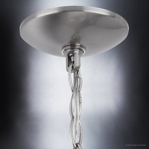 A beautiful ULB2001 Modern Farmhouse Pendant featuring a brushed nickel finish and chain hanging design.
