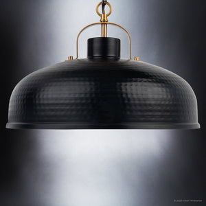A unique ULB2010 Rustic Pendant, 11''H x 16''W, hanging on a black background.
