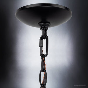 A beautiful ULB2010 Rustic Pendant, 11''H x 16''W, with a chain attached, from the Caria Collection in a Matte Black Finish.