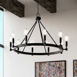 A Unique ULB2020 New-Traditional Chandelier, 23''H x 31''W, Matte Black Finish, Cedonia Collection by Urban Ambiance in a living room.