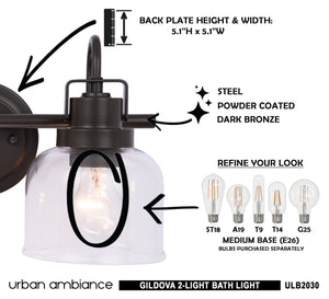 Urban Ambiance - Bath Light - ULB2030 Modern Farmhouse Bath Light, 9''H x 15''W, Dark Bronze Finish, Gildova Collection -