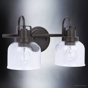 Two ULB2030 Modern Farmhouse Bath Lights, 9''H x 15''W, Matte Black Finish, Gildova Collection by Urban Ambiance with luxurious clear glass bulbs