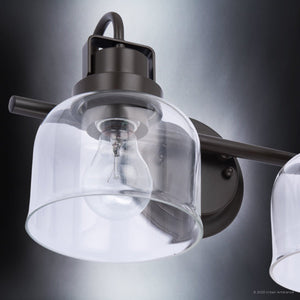 An Urban Ambiance bathroom light fixture with three ULB2030 Modern Farmhouse Bath Light, 9''H x 15''W, Matte Black Finish showcasing beautiful and gorgeous Gildova Collection