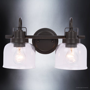 Two luxury ULB2030 Modern Farmhouse Bath Lights with clear glass bulbs.