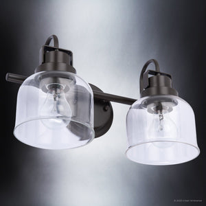 A beautiful ULB2030 Modern Farmhouse Bath Light with two clear glass bulbs, designed by Urban Ambiance.