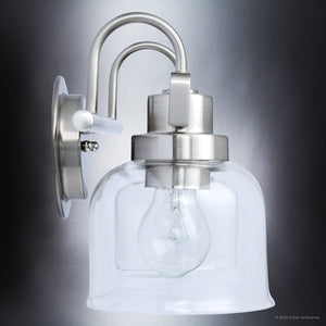 An ULB2031 Modern Farmhouse Bath Light, 9''H x 15''W, with a clear glass bulb.