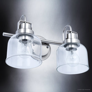 A beautiful lighting fixture from the Urban Ambiance ULB2031 Gildova Collection, featuring a unique modern farmhouse design with two glass shades.