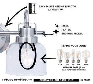 A diagram showing how to install a unique ULB2031 Modern Farmhouse Bath Light, a gorgeous lighting fixture from the Urban Ambiance Gildova Collection, in a bathroom.