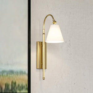 A beautiful ULB2052 New-Traditional Wall Sconce lighting fixture from the Jidava Collection by Urban Ambiance with a white shade.