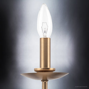 A beautiful and unique ULB2061 New-Traditional Chandelier shining in a brushed gold finish, part of the Lygos Collection by Urban Ambiance.