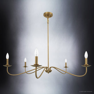 A unique ULB2061 New-Traditional Chandelier from the Lygos Collection with a beautiful brass finish.