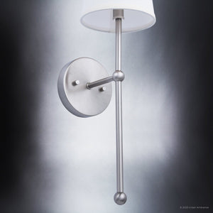 A gorgeous ULB2070 New-Traditional Wall Sconce with a white shade, 21''H x 6''W, brushed nickel finish, from the Malva Collection by