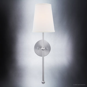A gorgeous ULB2070 New-Traditional Wall Sconce with a white shade, 21''H x 6''W, Brushed Nickel Finish, part of the Malva