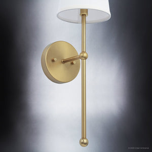 A unique lighting fixture, the ULB2071 New-Traditional Wall Sconce features a satin gold finish and a white shade.