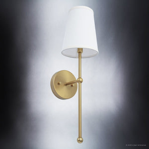 A unique ULB2071 New-Traditional Wall Sconce with a white shade.