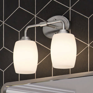 A gorgeous bathroom with an ULB2111 New-Traditional Bath Light, 11''H x 14''W, Brushed Nickel Finish from Urban Ambiance.