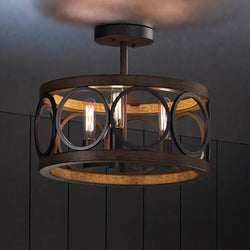 A unique and luxurious Urban Ambiance ULB2131 New-Traditional Ceiling Light, 13''H x 16''W, Matte Black and Brown Wood Finish, Therma Collection lighting