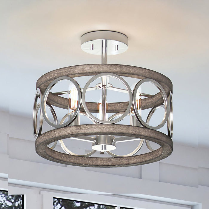 ULB2132 New Traditional Ceiling Light, 13''H x 16''W, Matte Silver and Gray Wood Finish, Therma Collection