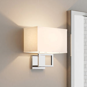 A unique ULB2141 New-Traditional Wall Sconce with a white shade, 10''H x 8''W, Brushed Nickel Finish, Kells Collection by Urban Ambiance
