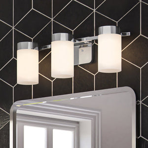 An Urban Ambiance bathroom with a black and white tiled wall featuring the gorgeous ULB2154 New-Traditional Bath Light.