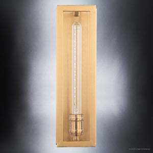 A unique lighting fixture, the Urban Ambiance ULB2171 Transitional Wall Sconce features a brushed brass finish and includes a glass tube.