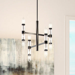 A luxury lighting fixture, the Urban Ambiance ULB2180 Modern Chandelier, enhances the ambiance in a room with a painting on the wall.