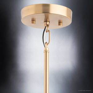 A unique and beautiful Urban Ambiance ULB2191 Transitional Pendant with a chain attached, featuring a matte black and gold finish from the Westport Collection.