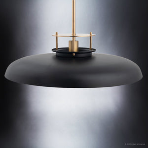 A gorgeous ULB2191 Transitional Pendant lighting fixture, with a luxury matte black and gold finish from the Westport Collection by Urban Ambiance, showcased on a dark background.