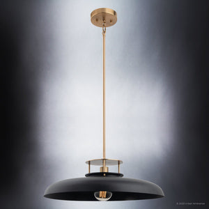 An Urban Ambiance ULB2191 Transitional Pendant, 8''H x 20''W, Matte Black and Gold Finish from the Westport Collection with a beautiful black shade.