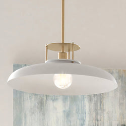 A gorgeous Urban Ambiance ULB2192 Transitional Pendant, 8''H x 20''W, matte white and gold finish from the Westport Collection.