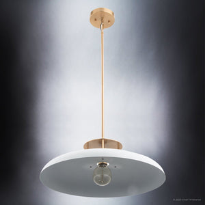 A gorgeous ULB2192 Transitional Pendant, 8''H x 20''W, with a white shade and a Gold Finish from the Westport Collection by Urban Ambiance.
