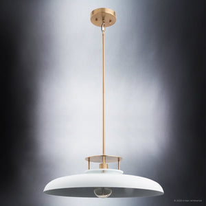 A beautiful and unique ULB2192 Transitional Pendant, 8''H x 20''W, Matte White and Gold Finish from the Westport Collection by Urban Ambiance.