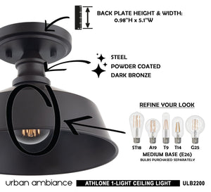 A unique ULB2200 Modern Farmhouse Ceiling Light, 7''H x 10''W, Dark Bronze Finish, Athlone Collection from Urban Ambiance with instructions.