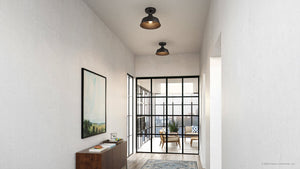 A beautiful ULB2200 Modern Farmhouse Ceiling Light from the Athlone Collection by Urban Ambiance, casting gorgeous lighting on white walls and a rug.