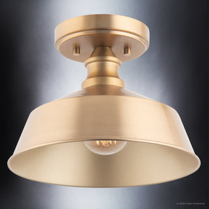 A beautiful ULB2202 Modern Farmhouse Ceiling Light, 7''H x 10''W with a brushed brass finish from the Athlone Collection by Urban Ambiance.