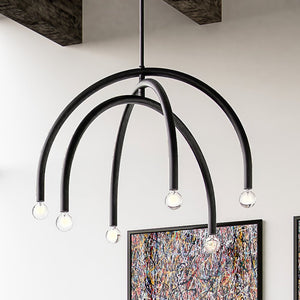 A unique ULB2210 Mid-Century Modern Chandelier, 26''H x 30''W, Matte Black Finish from the Kenmare Collection by Urban Ambiance hanging in