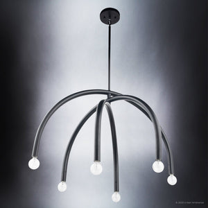 A Unique Urban Ambiance ULB2210 Mid-Century Modern Chandelier, 26''H x 30''W, Matte Black Finish, Kenmare Collection with four lights hanging
