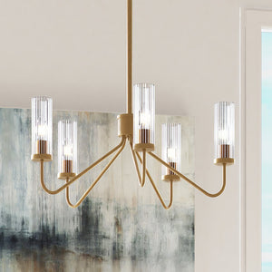 A gorgeous ULB2220 Transitional Chandelier lighting fixture from Urban Ambiance accents a room with a painting on the wall.